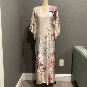 Vintage Natori Maxi Dress Caftan Floral Peony Print